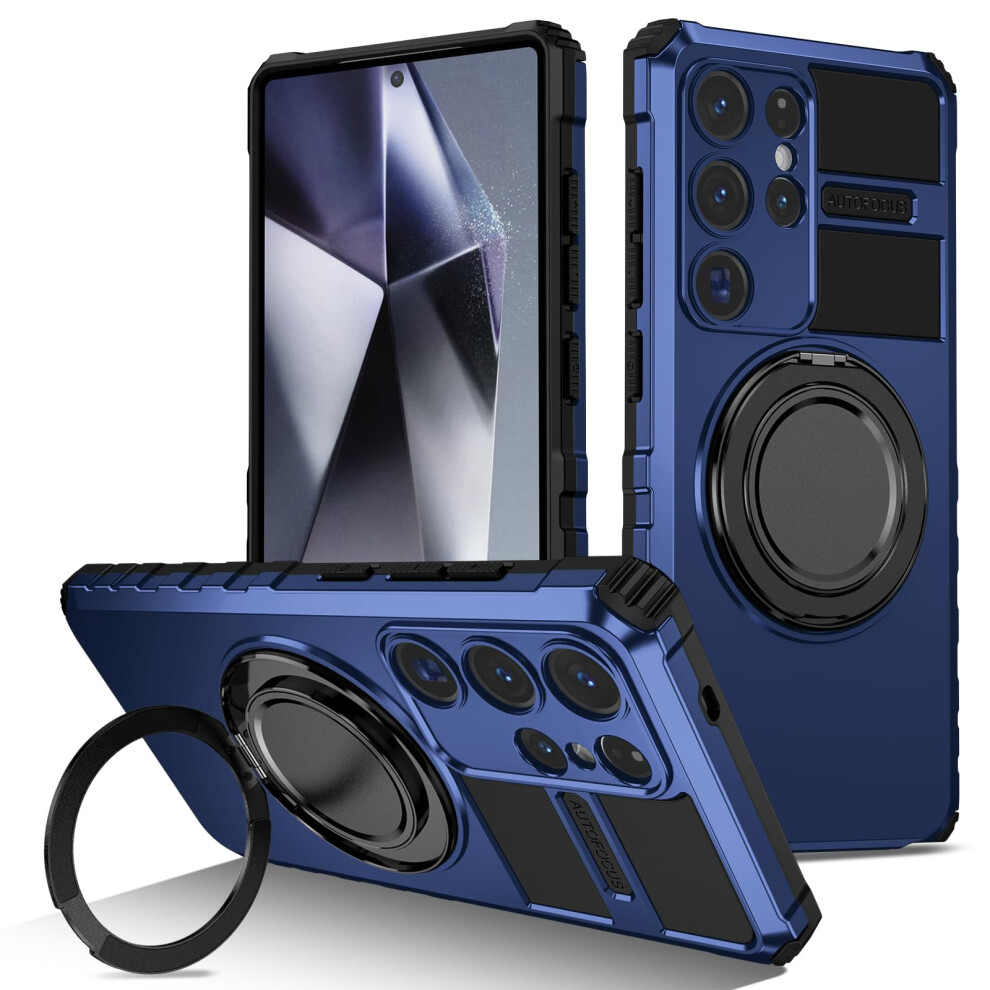 Case For Samsung Galaxy S25 Ultra With 360 Rotatable Ring Stand, Militarygrade Shockproof Hard Cover Blue 9073542366911