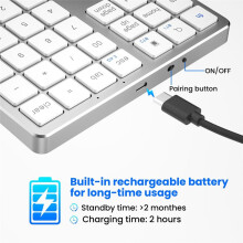 2.4G -Numeriek Toetsenblok Ultradun Draadloos Numpad USB Oplaadbaar Numeriek Toetsenblok voor IOS Android Window Wit