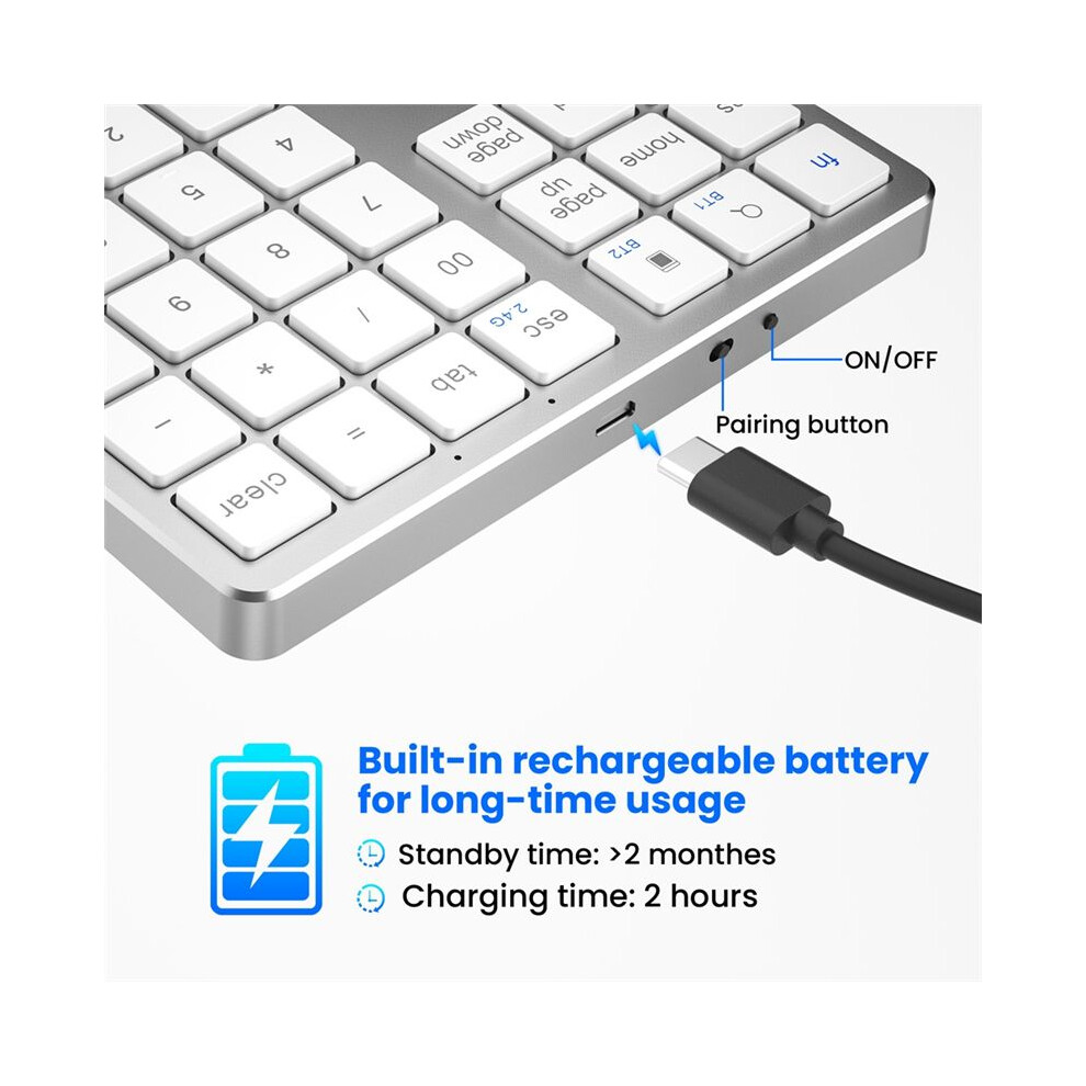 2.4G Number Pad Ultra-Thin Wireless Numpad Usb Rechargeable Numeric Keypad For Ios Android Window White 4713056167233