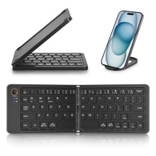 Składana Bezprzewodowa Klawiatura (Synchronizacja do 3 Urządzeń), Przenośna Składana Klawiatura dla Systemu Android Windows, Czarna