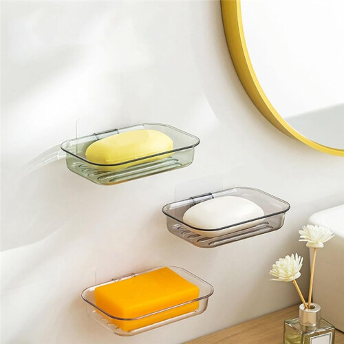 Easy Installation Soap Holder Kitchen Wall Mount Dish No Drill Modern Clear Drain Bathroom Shampoo Bar ShowerContainer C 2