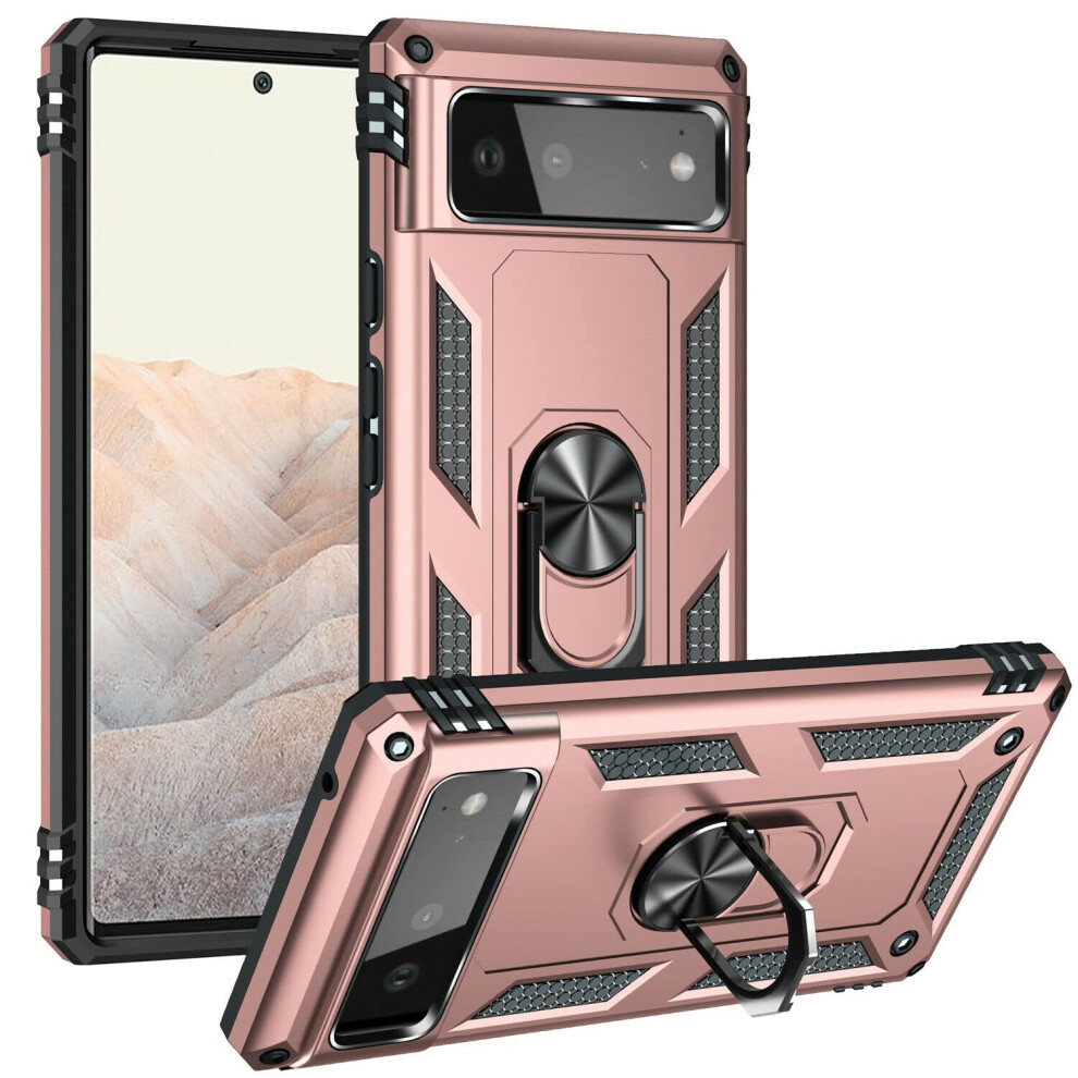 Rose Shockproof Dual Layer Armor Protective Cover With Kickstand Case For Google Pixel 6A Gold 9073542366959