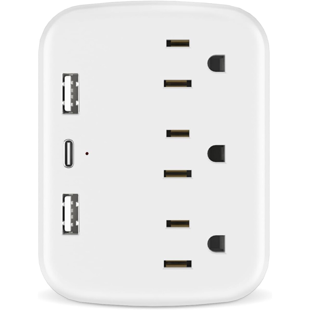 Outlet Extender With Surge Protector, 3 Ac Outlets, Usb C Fast Charging, Multi Plug Adapter For Home 9169991135670