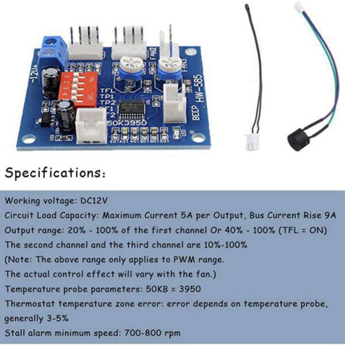 12V 4-Draads Hogetemperatuurventilator Temperatuurregeling Snelheidsregelaar CPU-Module Temperatuuralarm PWM PC CPU 2