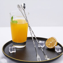 12 Inch Stainless Steel Cocktail Mixing Spoon with Extra Long Spiral Handle, DualEnd Fork and Spoon, 2 Pcs Large and Small