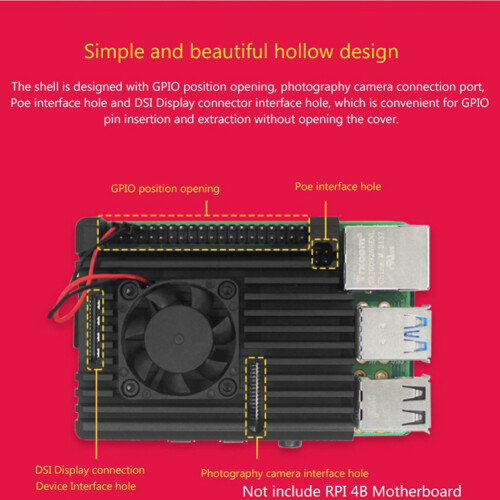 Aluminum Case for Raspberry Pi 4B Heatsink with Cooling Fan+Thermal Pad for RPI 4B Development Board Protective Shell 1
