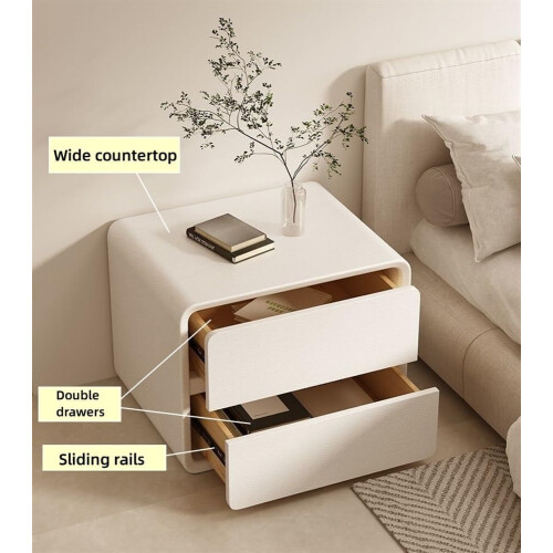 Solid Wood Bedside Table with 2 Drawers, Modern Nightstand with Microfiber Leather, Light Gray 1