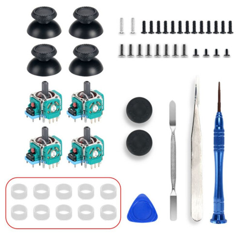 4PCS Analog Joystick with Joystick Caps for PS5 Controller 3D Analog Joystick Potentiometer with 10 Joystick Rubber Ring