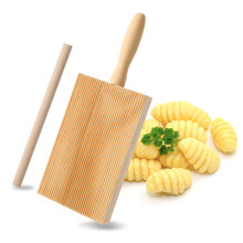 Gnocchi Board and Pasta Rolling Pin Set with Textured Grooves and Ergonomic Wooden Handle
