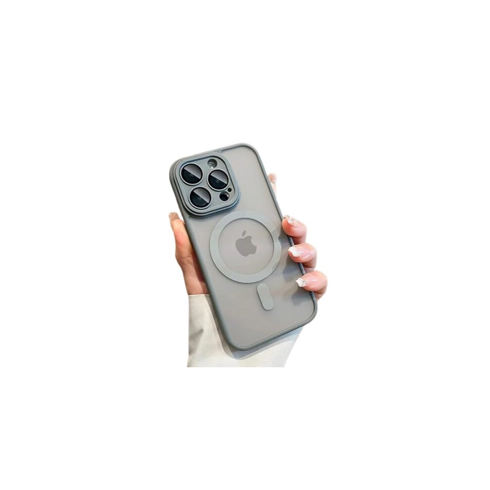 Magnetic Shockproof Armor Case For Iphone 15 Pro Max With Wireless Charging And Lens Guard Gray 9073542367260