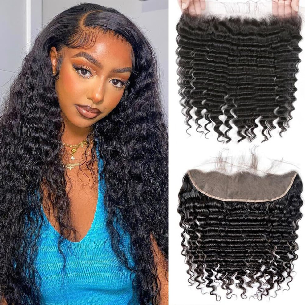 Unisex 13X4 Hd Lace Frontal Wig Deep Wave Brazilian Human Hair 150% Density Pre Plucked With Baby Hair