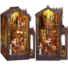 DIY Book Nook Kit 3D Wooden Puzzle with Revolving Staircase Cozy Garden Scene Shelf Display