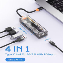 4-in-1-Hub-Dockingstation, 5 Gbit/S, Hochgeschwindigkeits-Typ-C-Splitteradapter für Laptops, PCs und Tablets