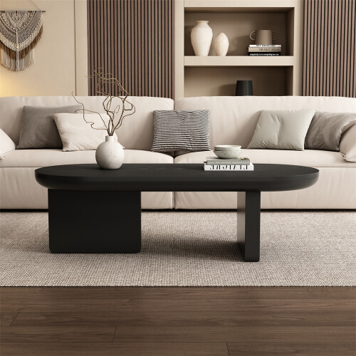 Black Oval Coffee Table, Spray-Painted MDF