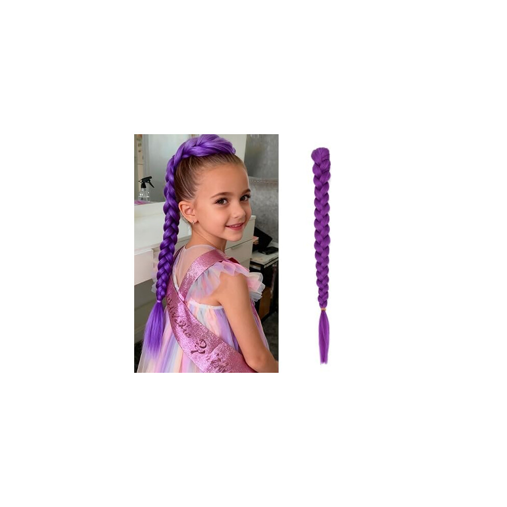 Unisex Purple 26 Inch Braided Ponytail Hair Extension Clipin Heat Resistant Synthetic Cosplay Hairpiece