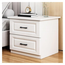 White Nightstand with 2 Drawers, Solid Wood Bedside Table for Bedroom or Living Room, Modern Design