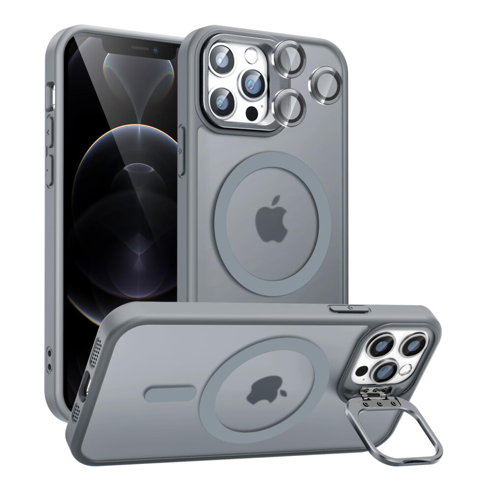 Case For Magsafe Iphone 12 Pro Max Magnetic Lock 15W Charging Kickstand Military Protection Titanium Gray 9169991082516