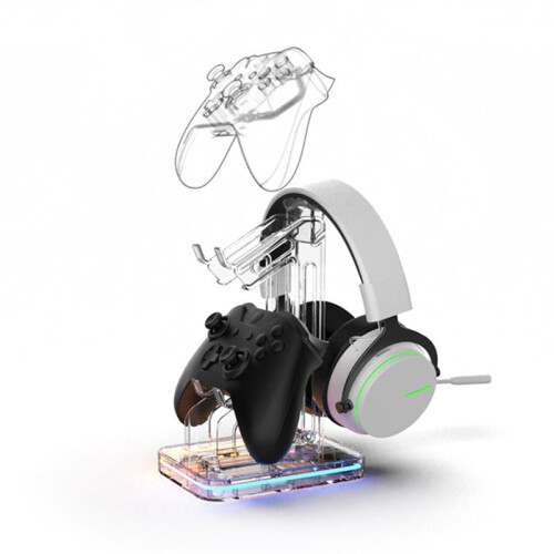 Dual Game Controller Holder RGB Acrylic Gamepad Desktop Stand Headphone Bracket for Game Console 1