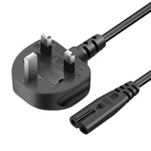 UK Plug 2 Prong Connector Power Cable 2x0.75mm² Electrical Copper Wire 1.5m Charging for PC Laptop Black