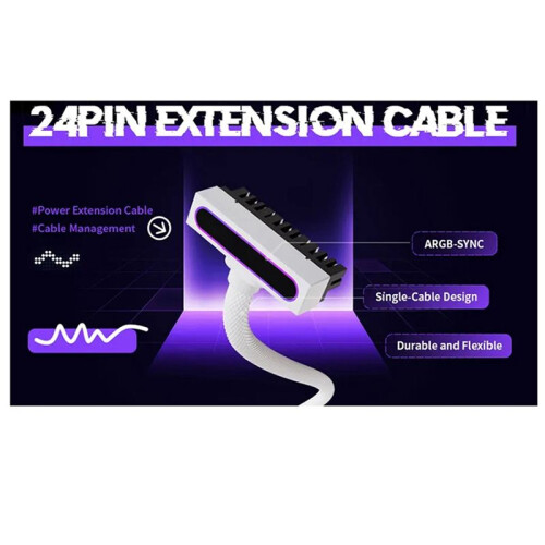ATX24PIN Extension Cable with ARGB SYNC One- Connection Computer Power Extension Cable Side Bend 90 Degrees 30cm A 1