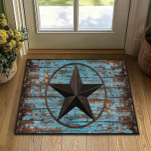 Western Texas Star Area Rug 2x3 NonSlip Washable Rustic Teal Brown Low Profile Entryway Rug