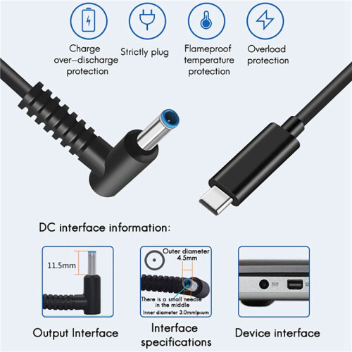 2X Laptop PD Fast Charging Cable Type-C is Suitable for   65W DC4530 Charging Cable Cord 1