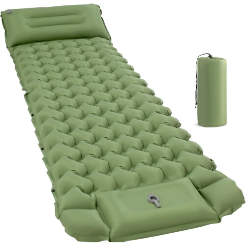 Green Ultralight Camping Mat Pillow & Foot Pump