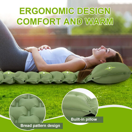 Green Ultralight Camping Mat Pillow & Foot Pump 1