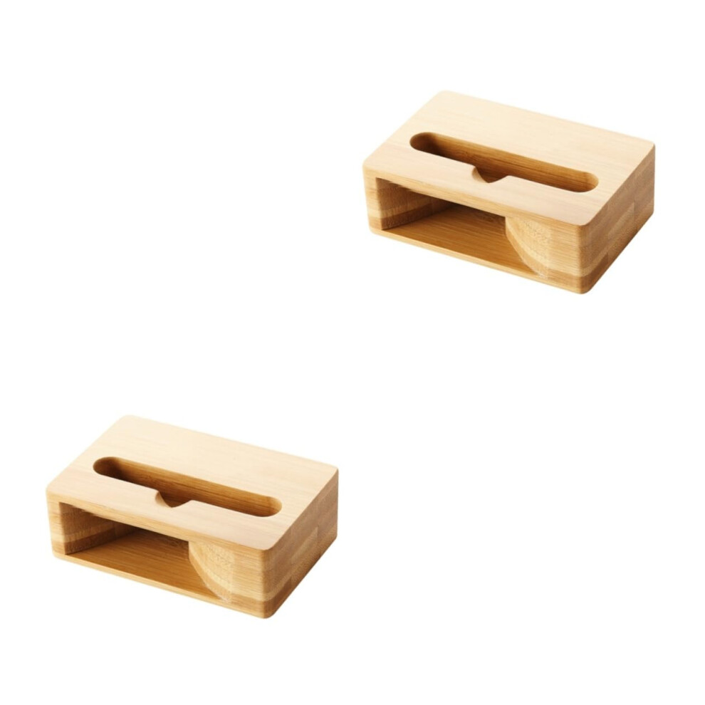 2Pcs Bamboo Phone Stand With Passive Sound Amplification Wooden Desktop Holder For Home And Office 9073542368144