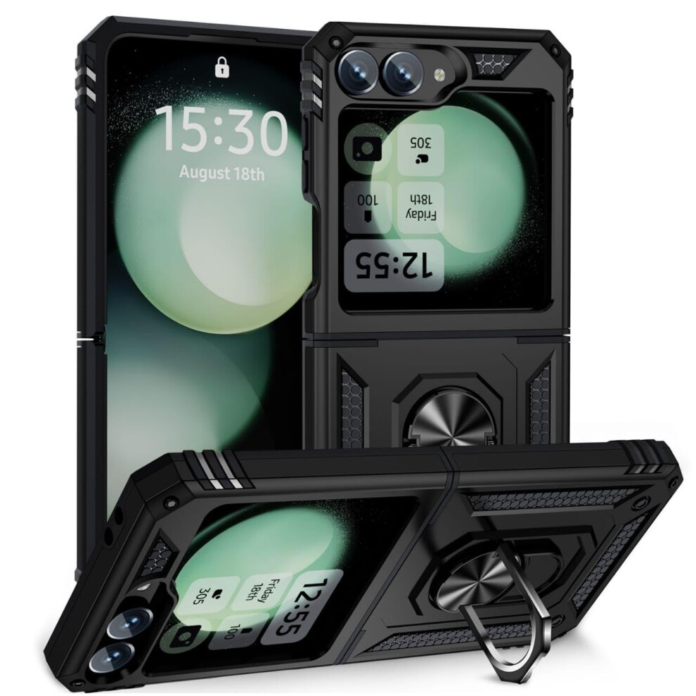 Case For Samsung Z Flip 6, Slim Rugged 360 Full Body Protective Cover With BuiltâIn Magnetic Stand Black 9073542368151