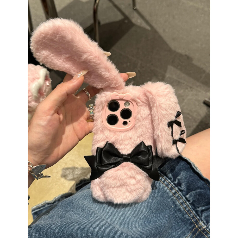 Cute Case For Iphone 16 Pro Max 3D Bunny Ears Fluffy Furry Rabbit Cover With Bow Shockresistant Pink 9092120821864