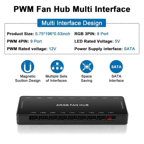 ARGB Controller for Pc 1 to 9 Hub Remote Control 5V 3 Pin Cooling Fan Controller Adapter 4 Pin Pwm Docking Station 2