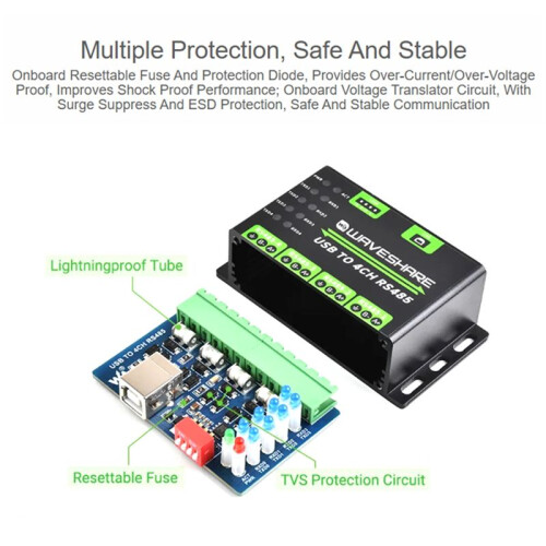 Waveshare USB to 4Ch RS485 Converter Industrial Grade Universal Serial Communication Multi Protection Circuits 2