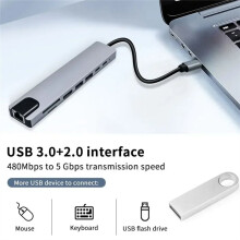 USBC Hub Eight in 1 TypeC 3.1 to 4K -Compatible Adapter with RJ45 /TF Card Reader DockingStation for MacBookLaptop
