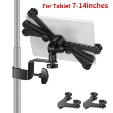 7-14 Inch Adjustable Tablet Holder Mount 360 Degree Swivel Clamp for Microphone Stand for Pro Air