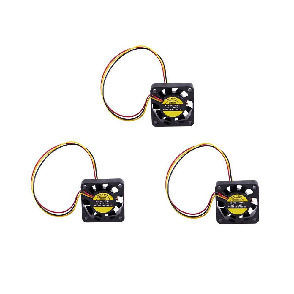 3Pcs 40Mm X 40Mm X 10Mm 3Pin 12V Brushless Pc Computer Cooling Fan Black 4712273241665