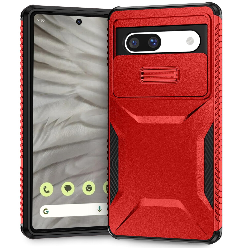 Case For Pixel 7A With Slide Camera Cover, Rugged Shockproof Military Grade Protective Cover Red 9169991083872