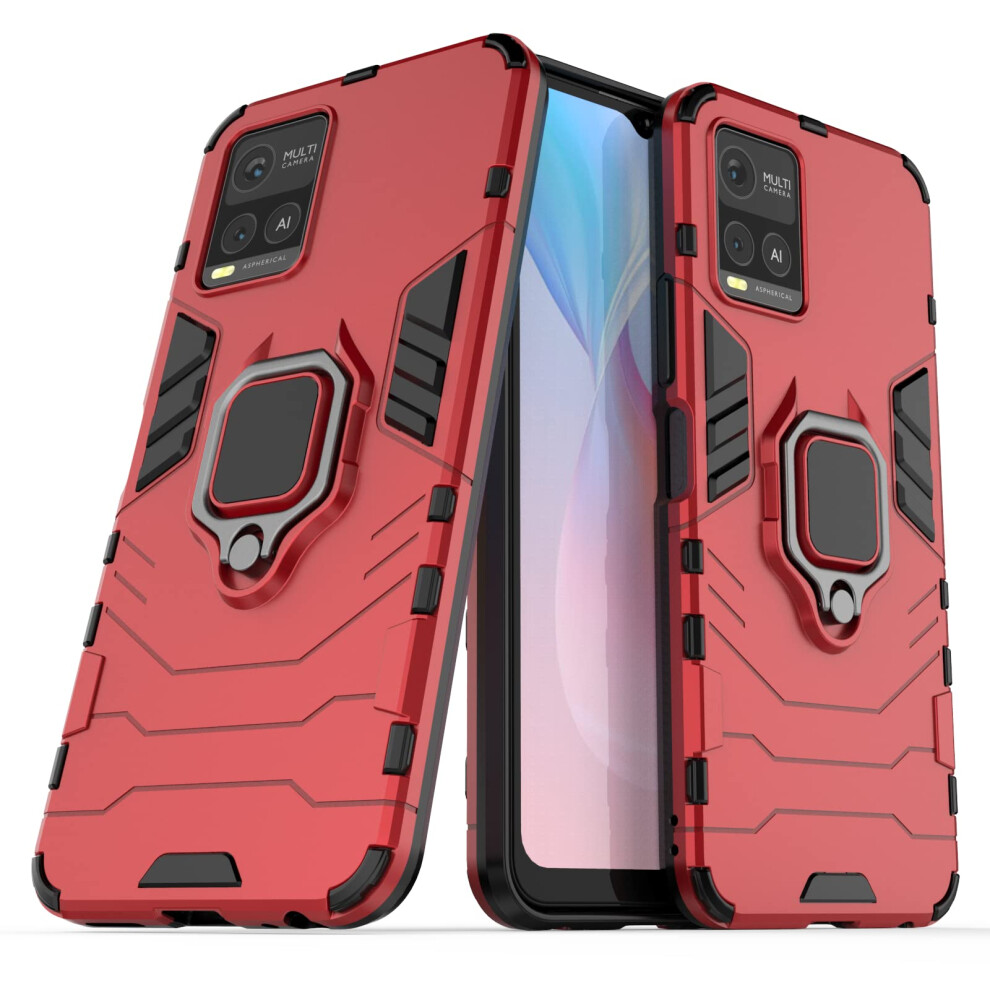 Shockproof Case For Vivo Y21/Y21s/Y33s With Kickstand And Magnetic Mount, Heavy Duty Triplelayer Protection Red 9169991083926