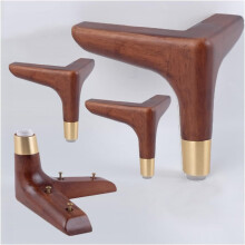 4 Pack Solid Rubber Wood Furniture Legs with Bronze Finish, Scandinavian Style Sofa and Cabinet Feet
