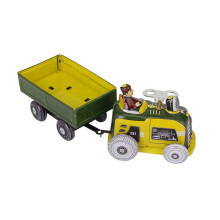 Vintage Tractor and Trailer Collectible Tin toy with Wind-up Key A