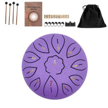 Mini 6 Inch Steel Tongue Drum and Carrying Bag 2 Pair Drumstick Purple