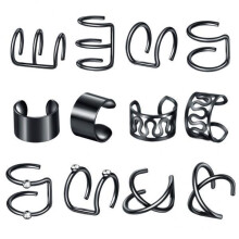 2xStainless Steel Ear Cuff Helix Ear Clip On Wrap Earrings Unisex Blac