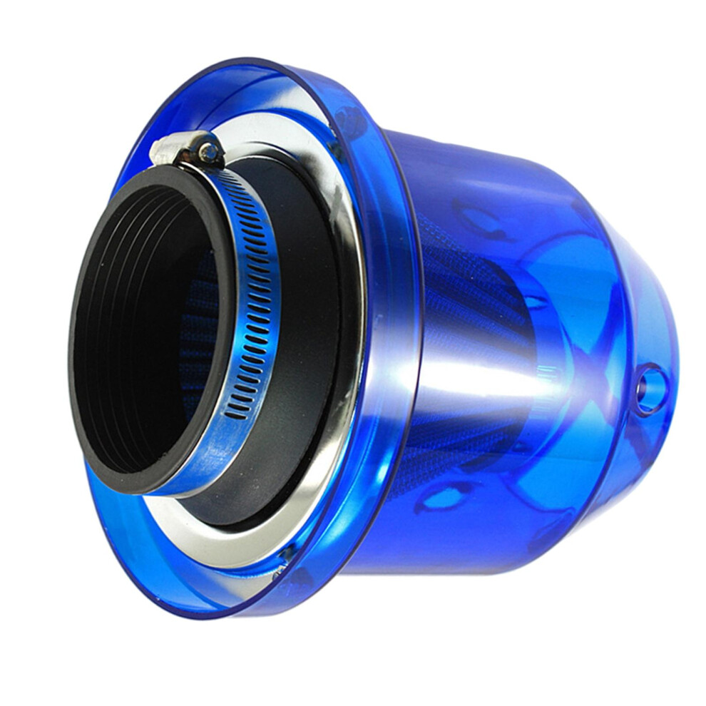 76Mm High Flow Heat Shield Air Filter Cold Intake Round Cone Blue 6902696456113