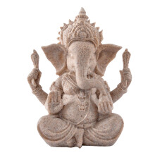 Hand Carved Sandstone Seated Ganesh Buddha Deity Hindu Statue 10x9x13c