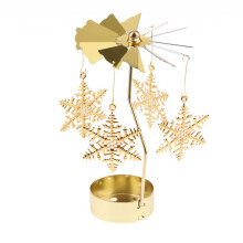 Christmas Decor Rotating Candle Tea Light Holder Candlestick Gold Snow