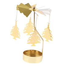 Christmas Decor Rotating Candle Tea Light Holder Candlestick Gold Pine