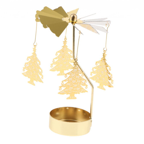 Christmas Decor Rotating Candle Tea Light Holder Candlestick Gold Pine
