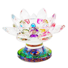 Crystal Glass Lotus Flower Tea Light Candle Holder Gift multi-colored