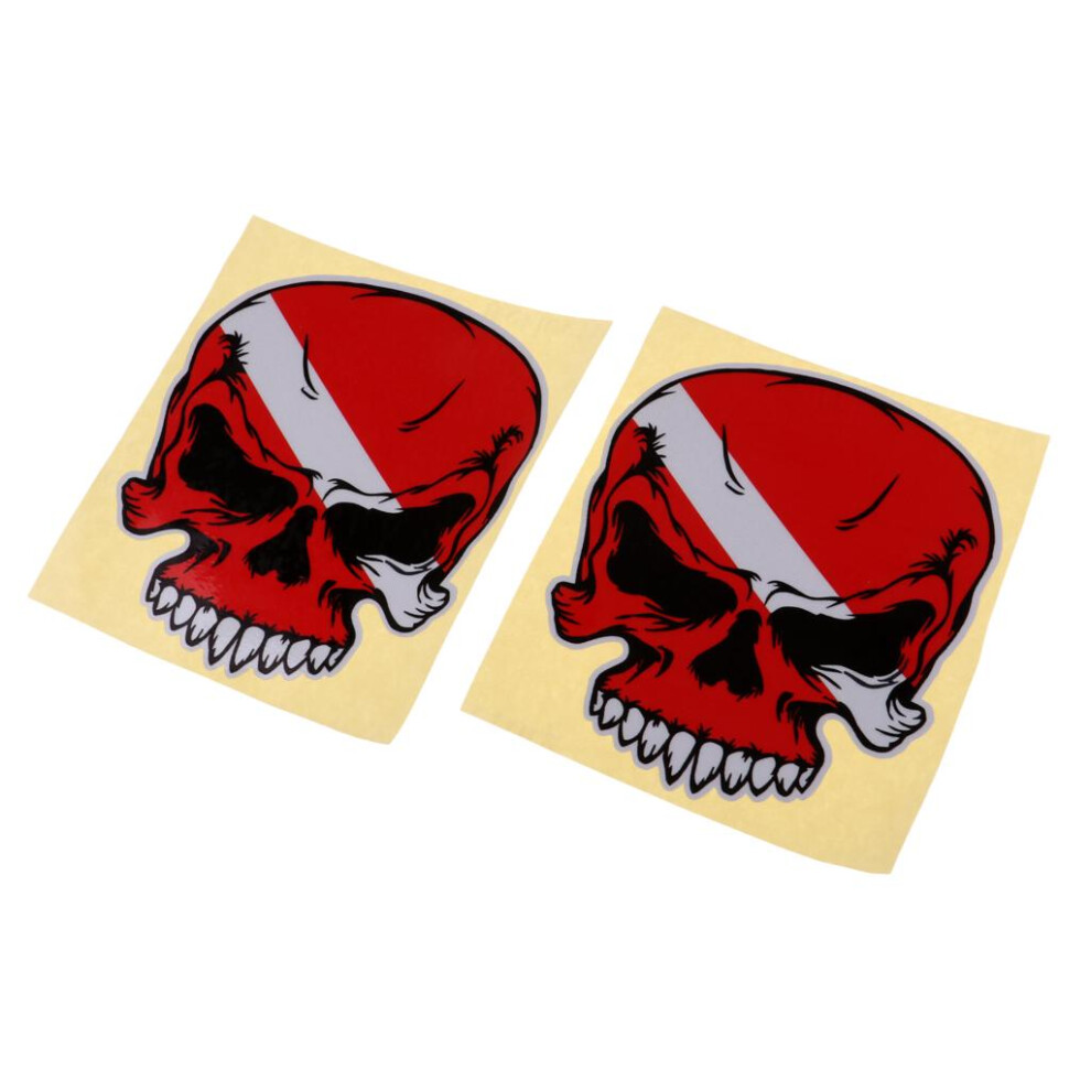 2 Pieces Reflective Scuba Diving Diver Kayak Sticker Decal Skull Red 6902696226457