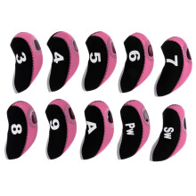 10pcs Neoprene Golf Club Head Covers Wedge Iron Protective Black+Pink